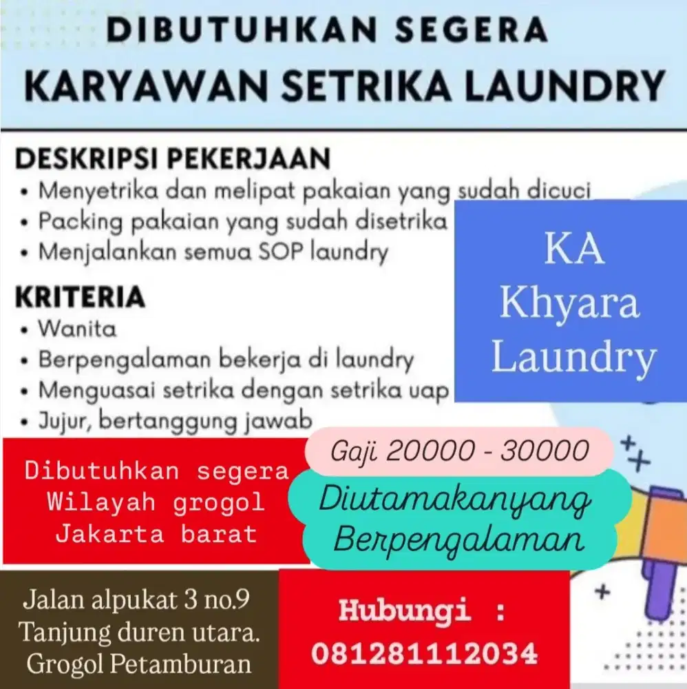 Lowongan kerja   di khyara laundry