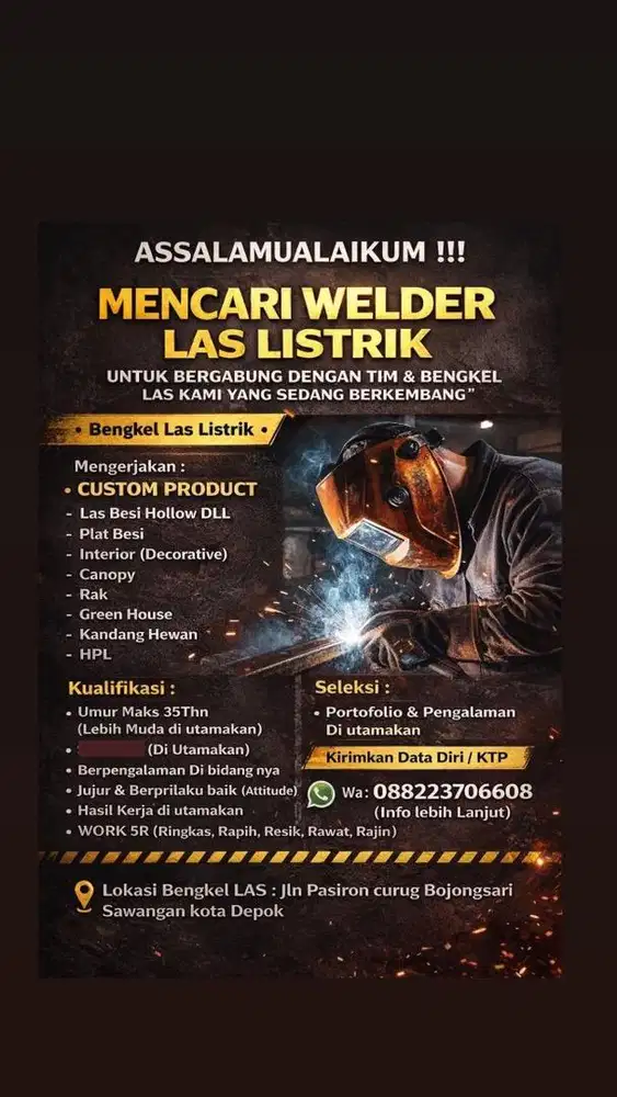 LOWONGAN KERJA WELDER & HELPER