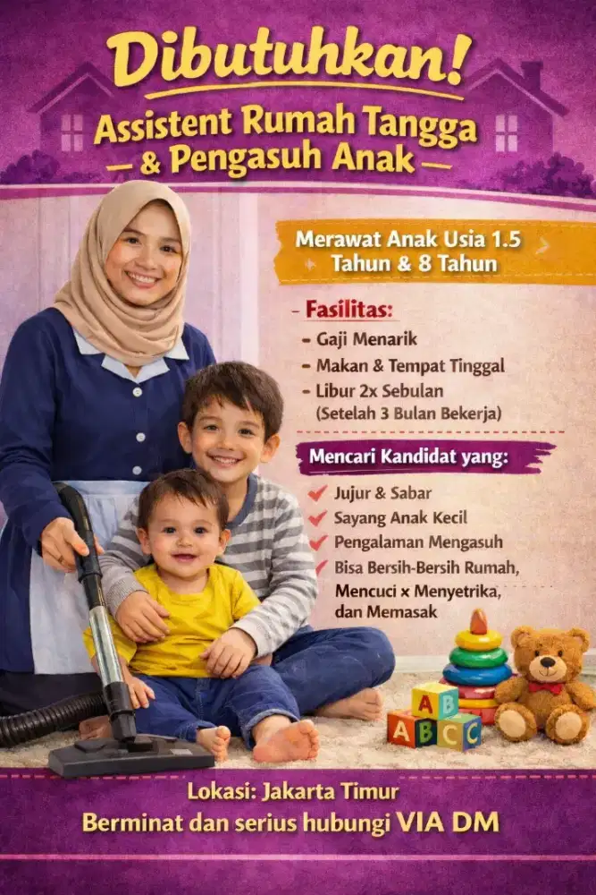 Dibutuhkan ART Serabutan+ Jaga Anak