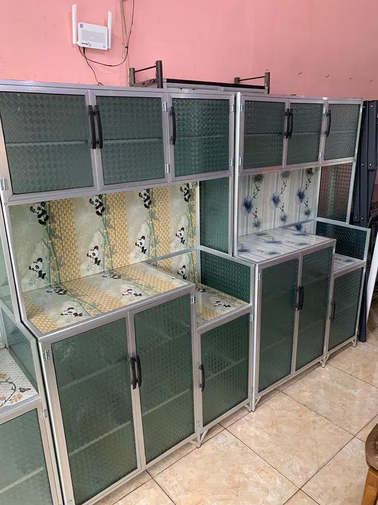 Lemari rak piring meja kompor alumunium keramik