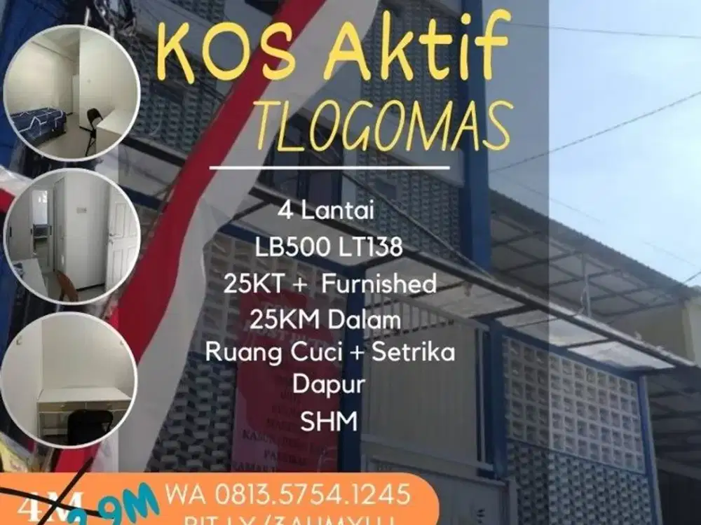 Kos dijual Aktif tlogomas dinoyo UNISMA UNITRI UMM UB 25KT+KMDalam Furnished 2,9M