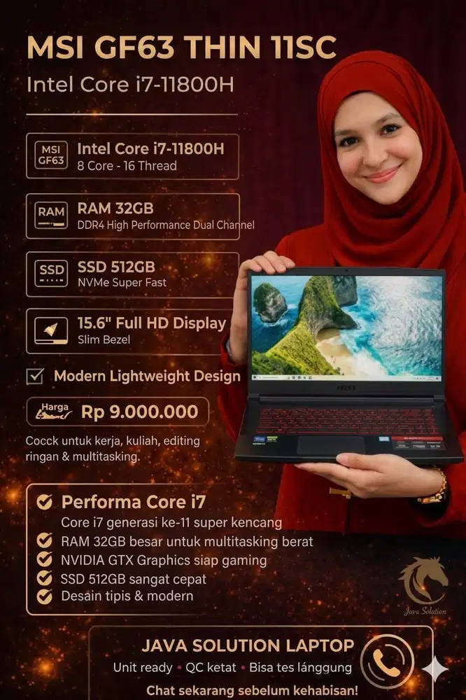 MSI GF63 Thin 11SC Intel Core i7-11800H NVIDIA Cocok Multimedia