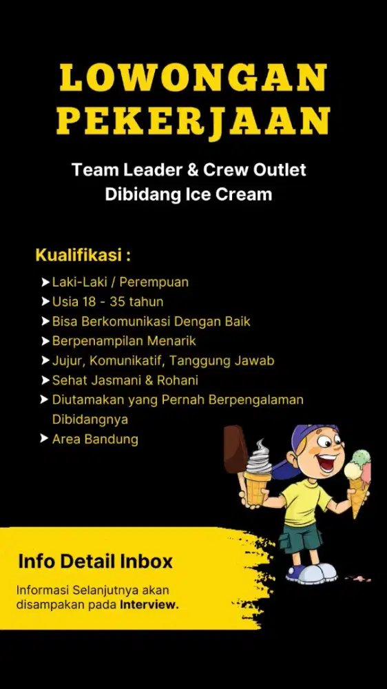 LOKER DIBIDANG KULINER ICE CREAM || INFO DETAIL INBOK