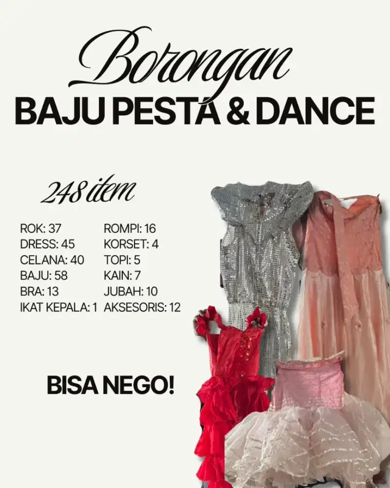 BAJU PESTA, BAJU DANCE DAN AKSESORIS BORONGAN