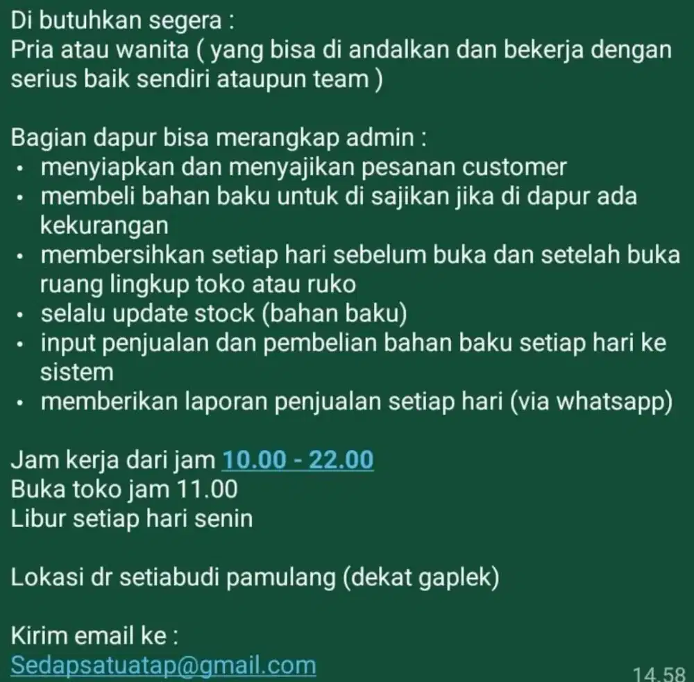 Lowongan kerja di warung makan