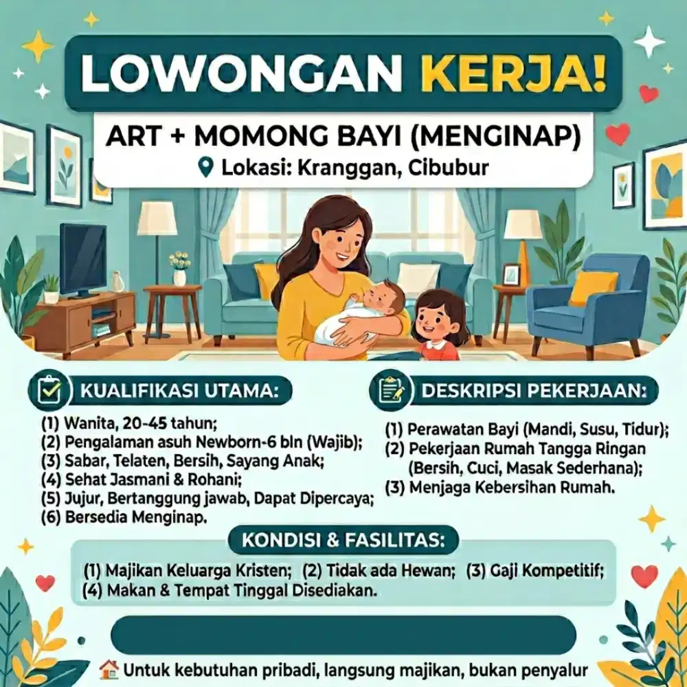 Dibutuhkan suster momong anak bayi