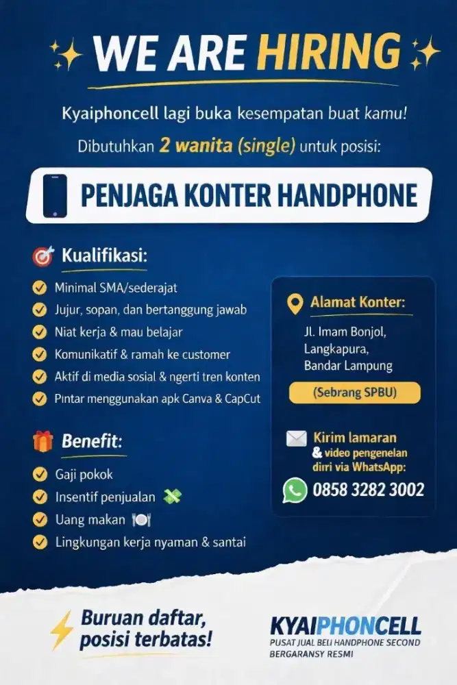 DIBUTUHKAN SEGERA SALES KONTER HANDPHONE