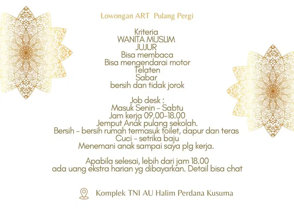 ART PULANG PERGI HALIM PERDANA KUSUMA JAKARTA TIMUR