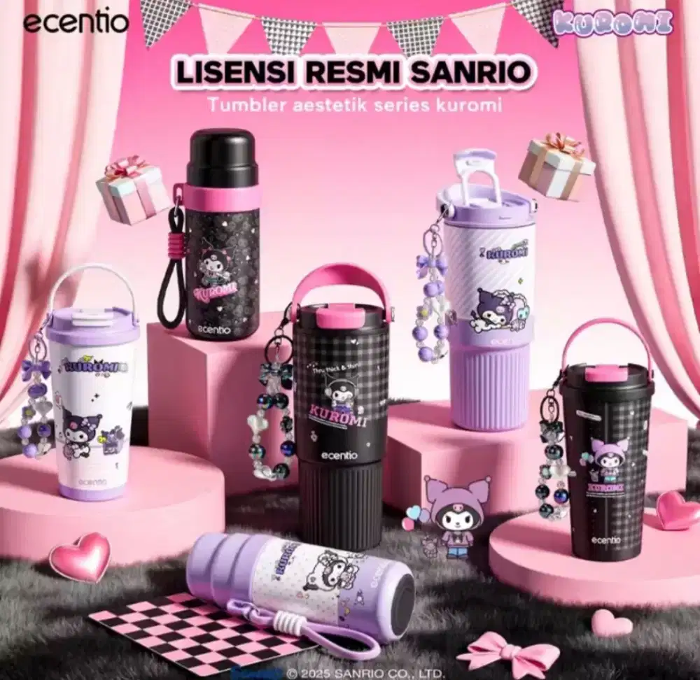 Ecentio Botol minum Thermos Tumbler edisi Kuromi Sanrio asli