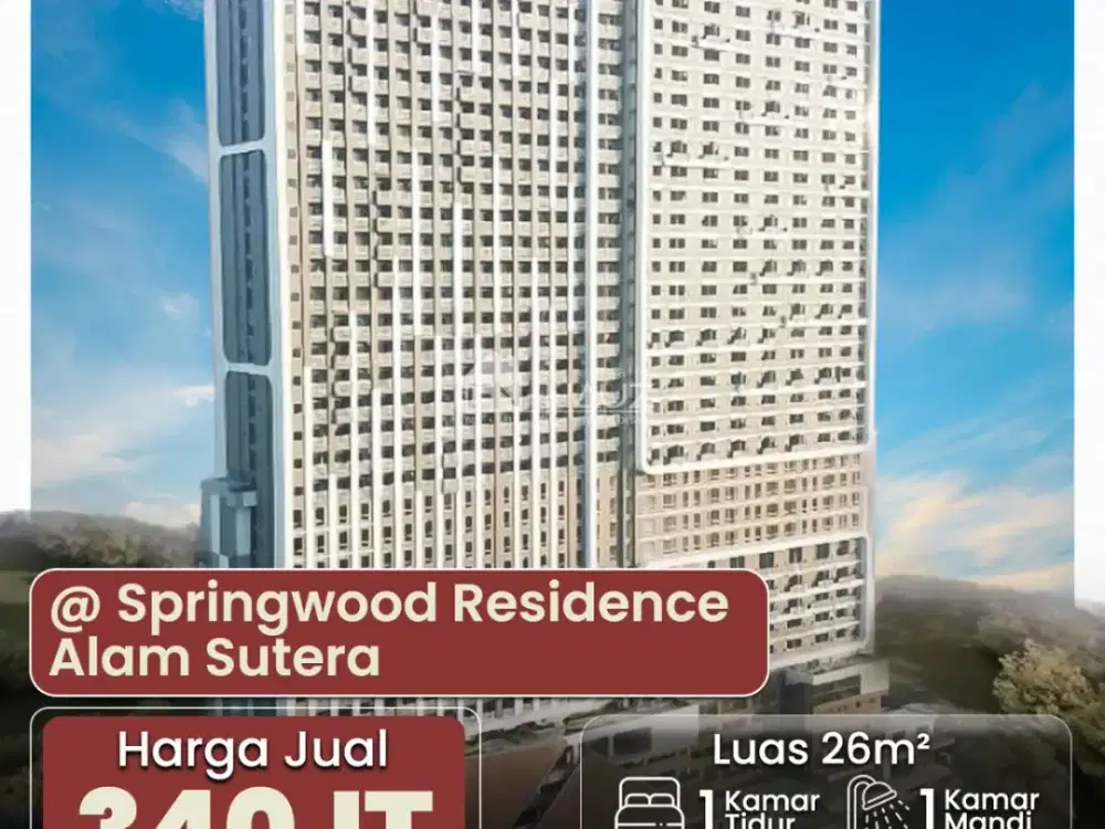 (MT) DI JUAL ATAU SEWA APARTEMEN SPRINGWOOD RESIDENCE, ALAM SUTERA