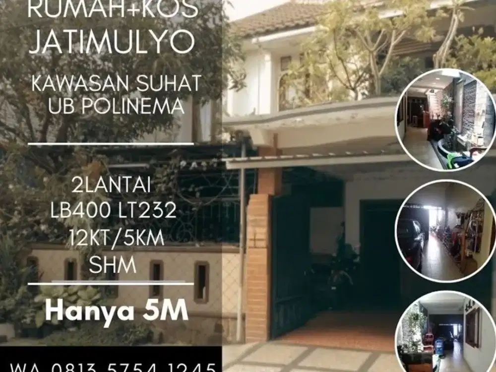 Rumah induk dan kos aktif dijual bunga suhat UB Polinema LT232 LB400 12KT