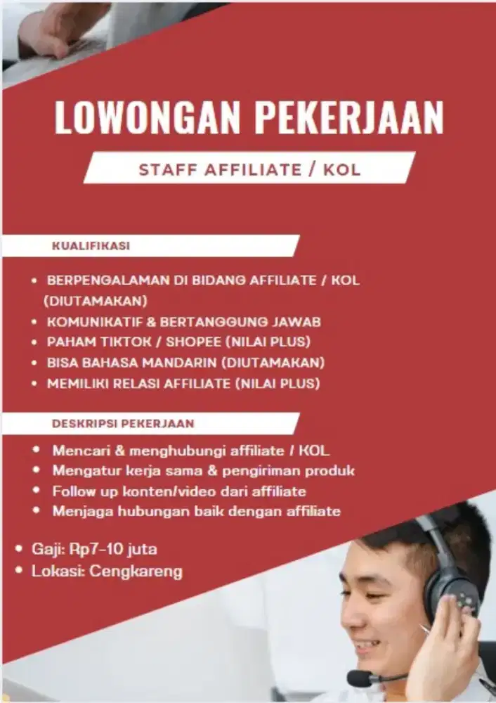 ‼️DICARI STAFF AFFILIATE/ KOL ‼️