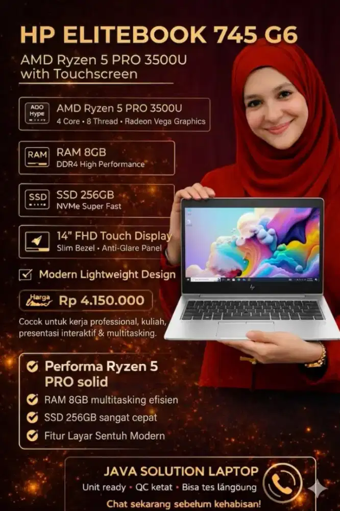 Hp Elitebook 745 G6 AMD Ryzen 5 Pro 3500U Touchscreen High Premium