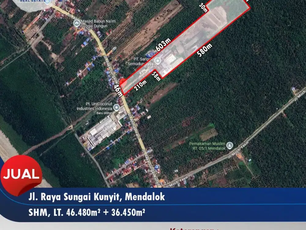 Tanah Tepi jalan raya sungai kunyit, mendalok mempawah