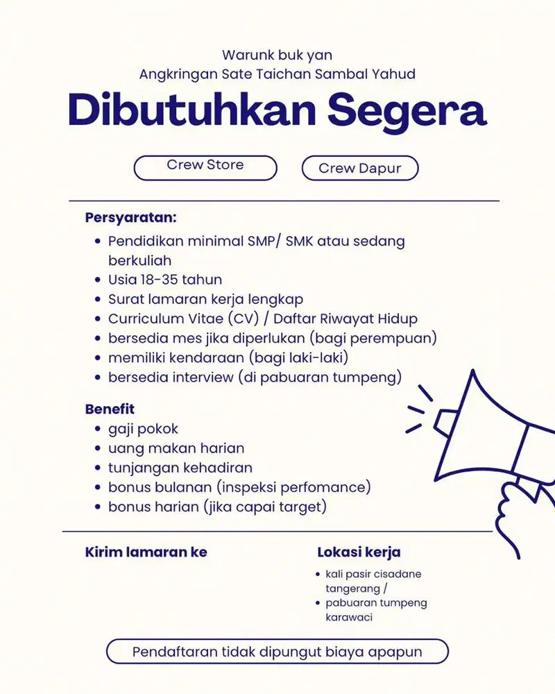 Lowongan angkringan sate taichan buk yan