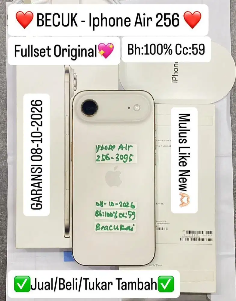 Iphone Air 256 Gb Cloud White Resmi Beacukai Bisa cicilan