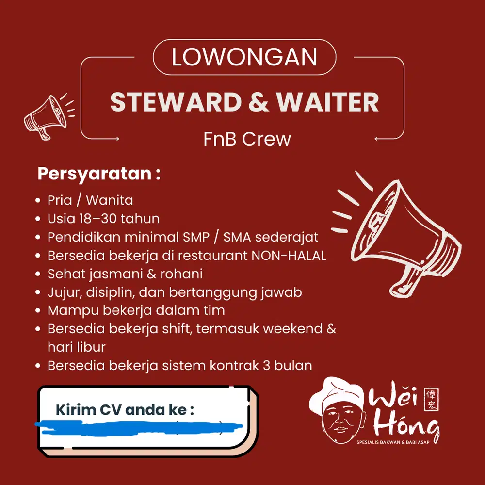 Lowongan Kerja Steward dan Waiter