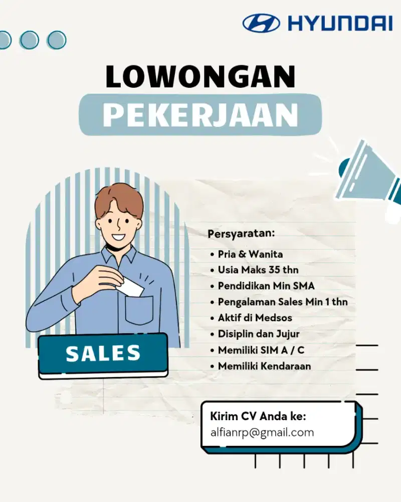 Dibutuhkan segera Sales Hyundai