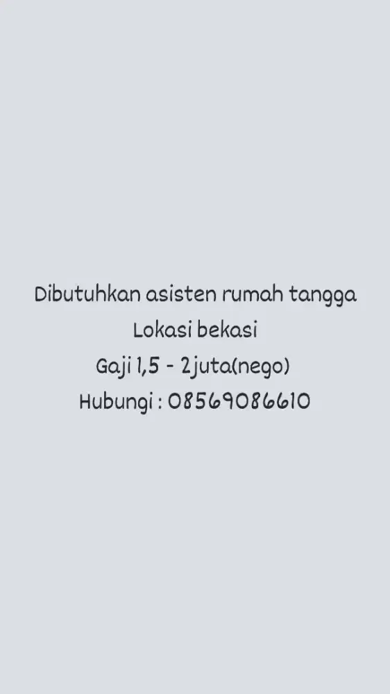 Dibutuhkan (ART) asisten rumah tangga , bekasi