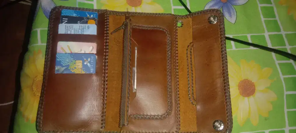 Dompet kulit asli jahitan rajut || sulam