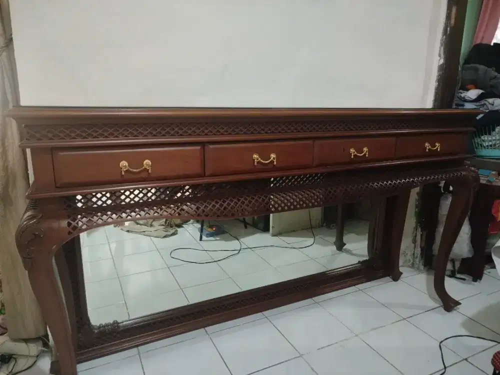 Meja bufet/meja Konsul jati asli 4 laci + cermin dinding