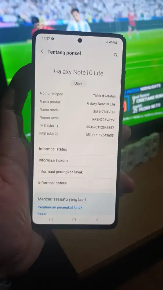 Samsung Note 10 lite SEIN 8/128
FISIK 90% Layar bersih Original