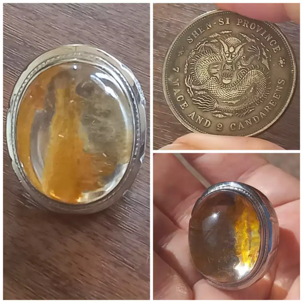 Cincin akik Kecubung Karang dan Logam gambar NAGA