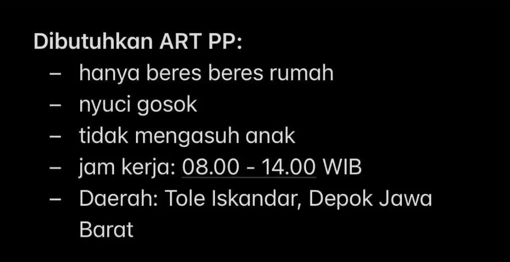 DIBUTUHKAN SEGERA ART PP DEPOK
