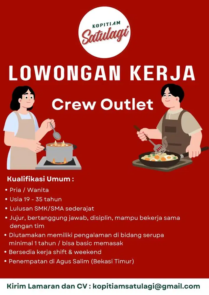 LOKER DIBUTUHKAN SEGERA CREW OUTLET