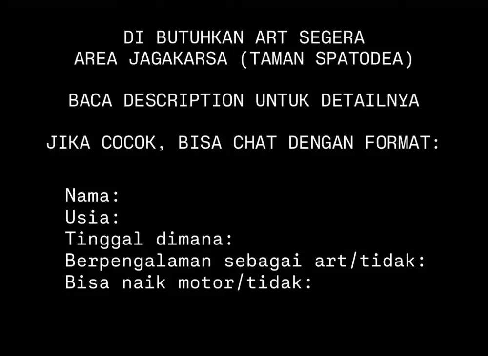 Di butuhkan ART (TIDAK MENGINAP)
