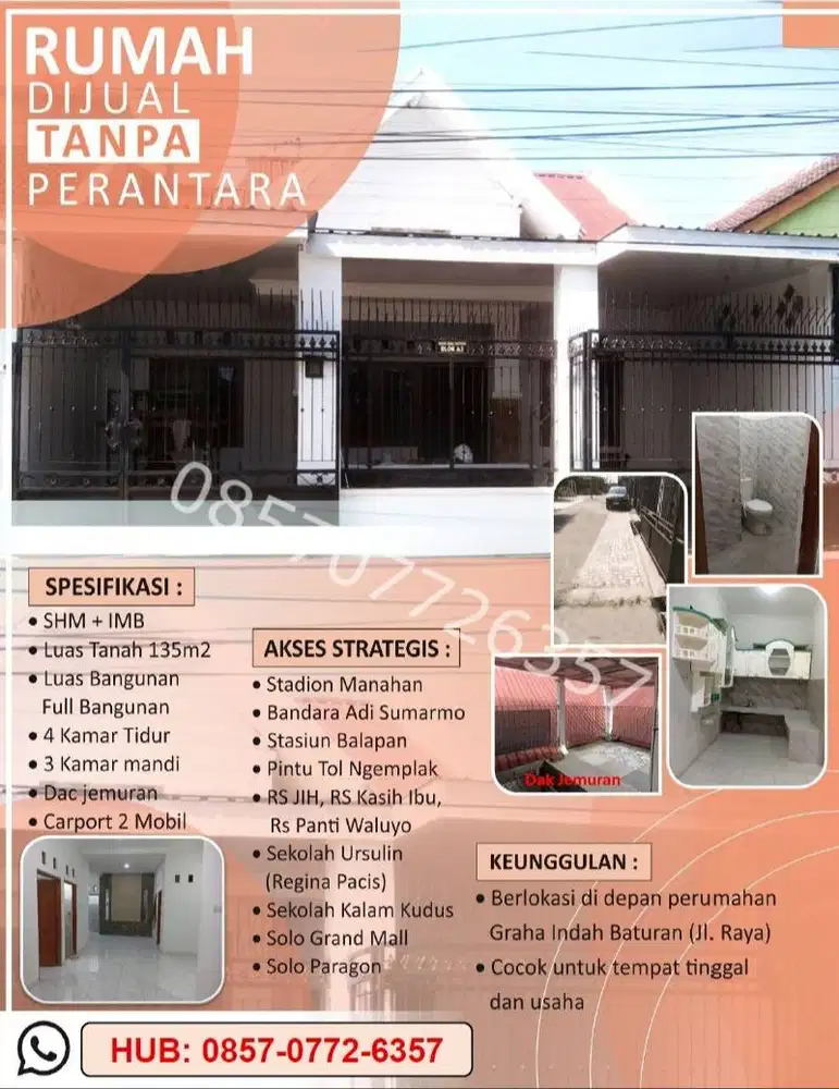 Dijual Rumah Dekat Kota LT 135m2 Colomadu, Karanganyar