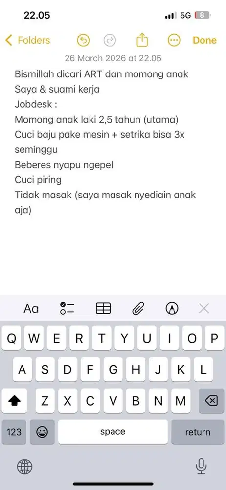 Lowongan kerja dicari ART