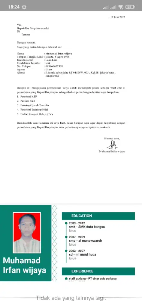 Cari pekerjaan apa ja , pengalaman kerja terakhir gudang shope