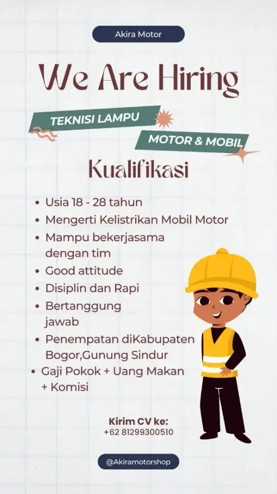 Loker teknisi variasi mobil & motor