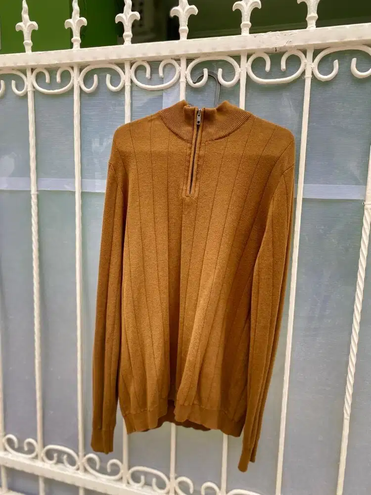 WOOD Slim Fit Half Zip Textured Sweater