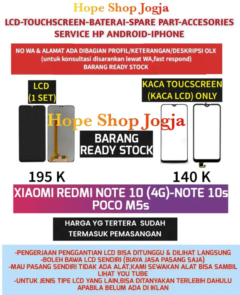 Service HP-Touchscreen-Baterai-LCD XIAOMI REDMI NOTE 10 (4G)-Note 10s