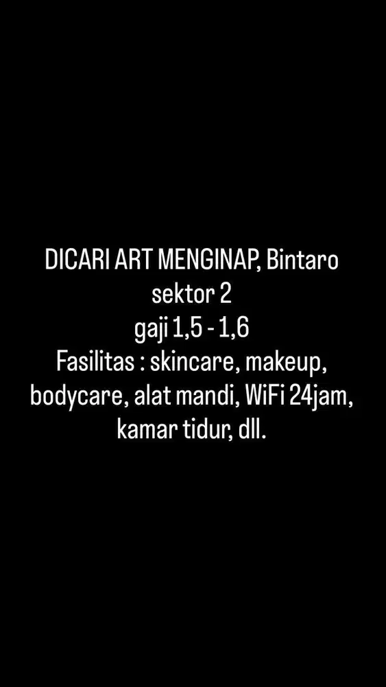 CARI ART/MOMONG MENGINAP BINTARO GAJI 1,5-1,6 Full fasilitas