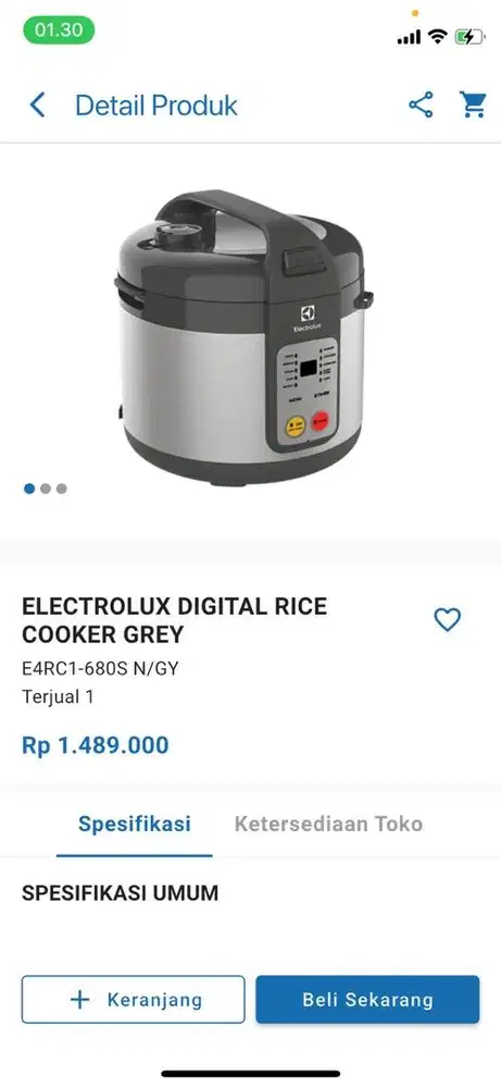 ELECTROLUX DIGITAL RICE COOKER GREY