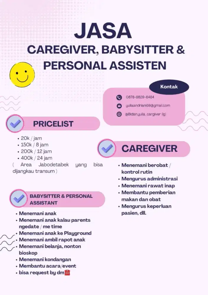Jasa caregriver, baby sitter,dan personal assisten harian