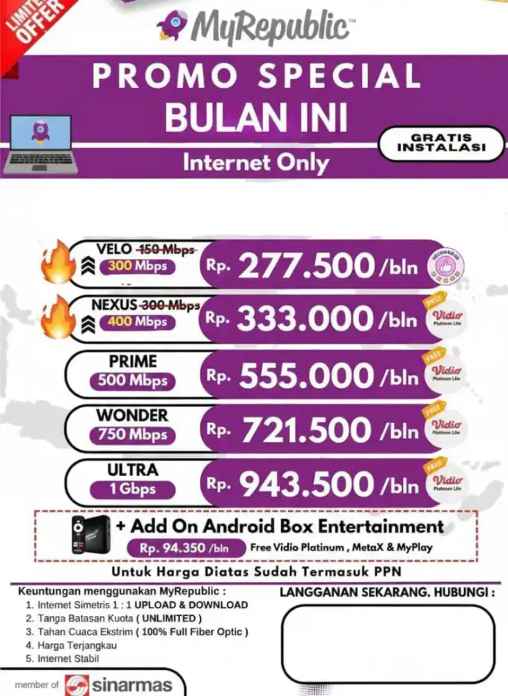 Babelan Bekasi Promo pemasangan internet myrepublic wifi myrepublic