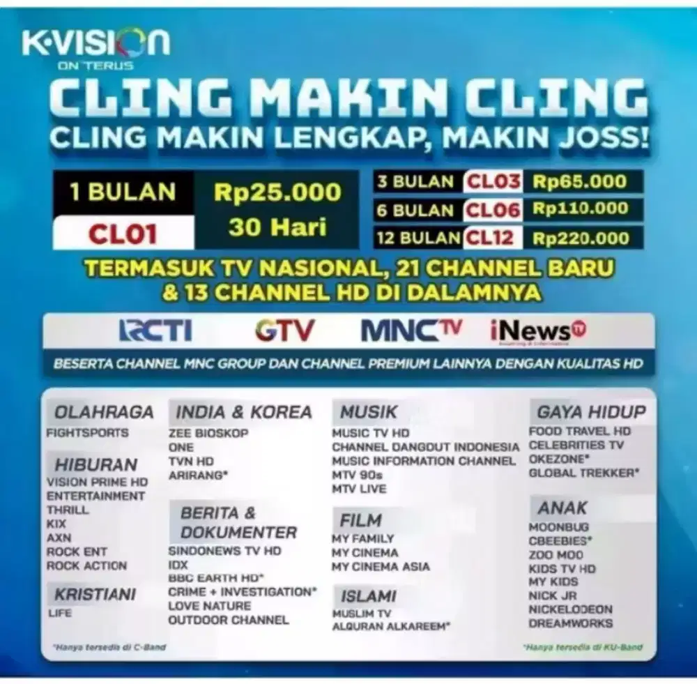 Paket K-VISION cling dan gibol 1 - 12 bulan proses cepat