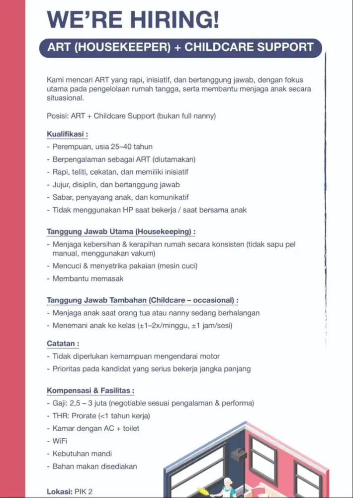 LOWONGAN KERJA ART + CHILDCARE SUPPORT