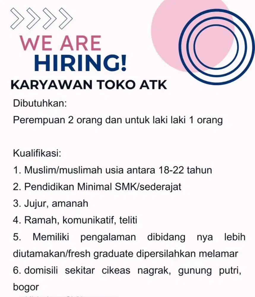 Lowongan Toko ATK (Alat tulis kantor/peralatan sekolah) dan Fotokopi
