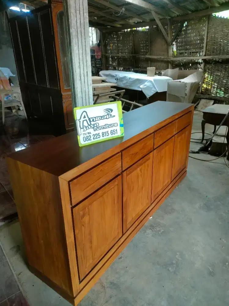 Bufet minimalis tv ready stock siap kirim full kayu jati