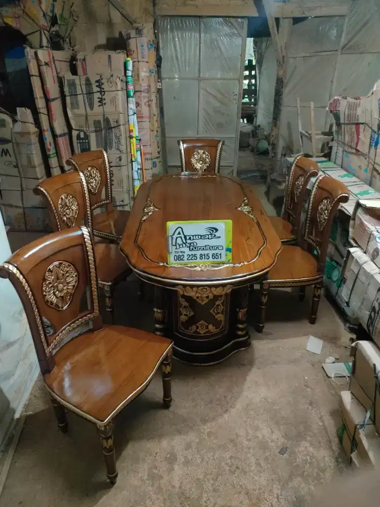 Meja makan gendong salina set kaca meja