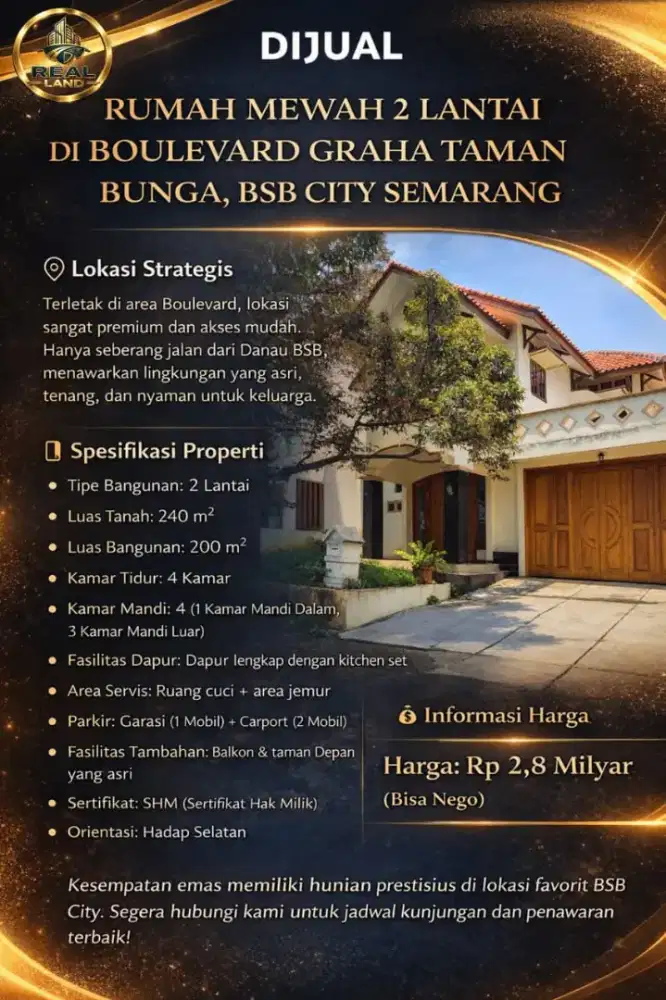 RUMAH DIJUAL KAWASAN BSB SEMARANG GRAHA TAMAN BUNGA BSB SEMARANG