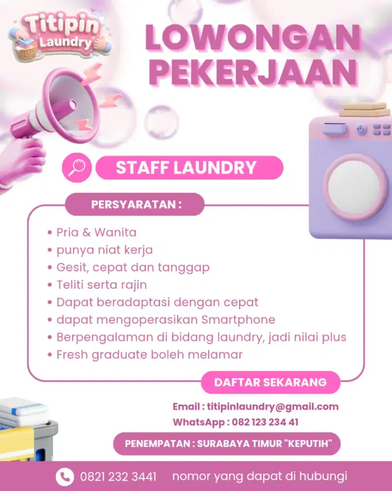 Dibutuhkan Staff Laundry