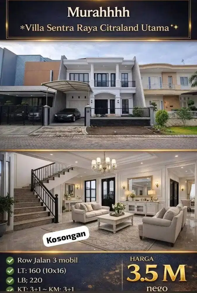 Dijual Rumah Murah Banget Cantik Siap Huni Villa Sentra Raya Citraland