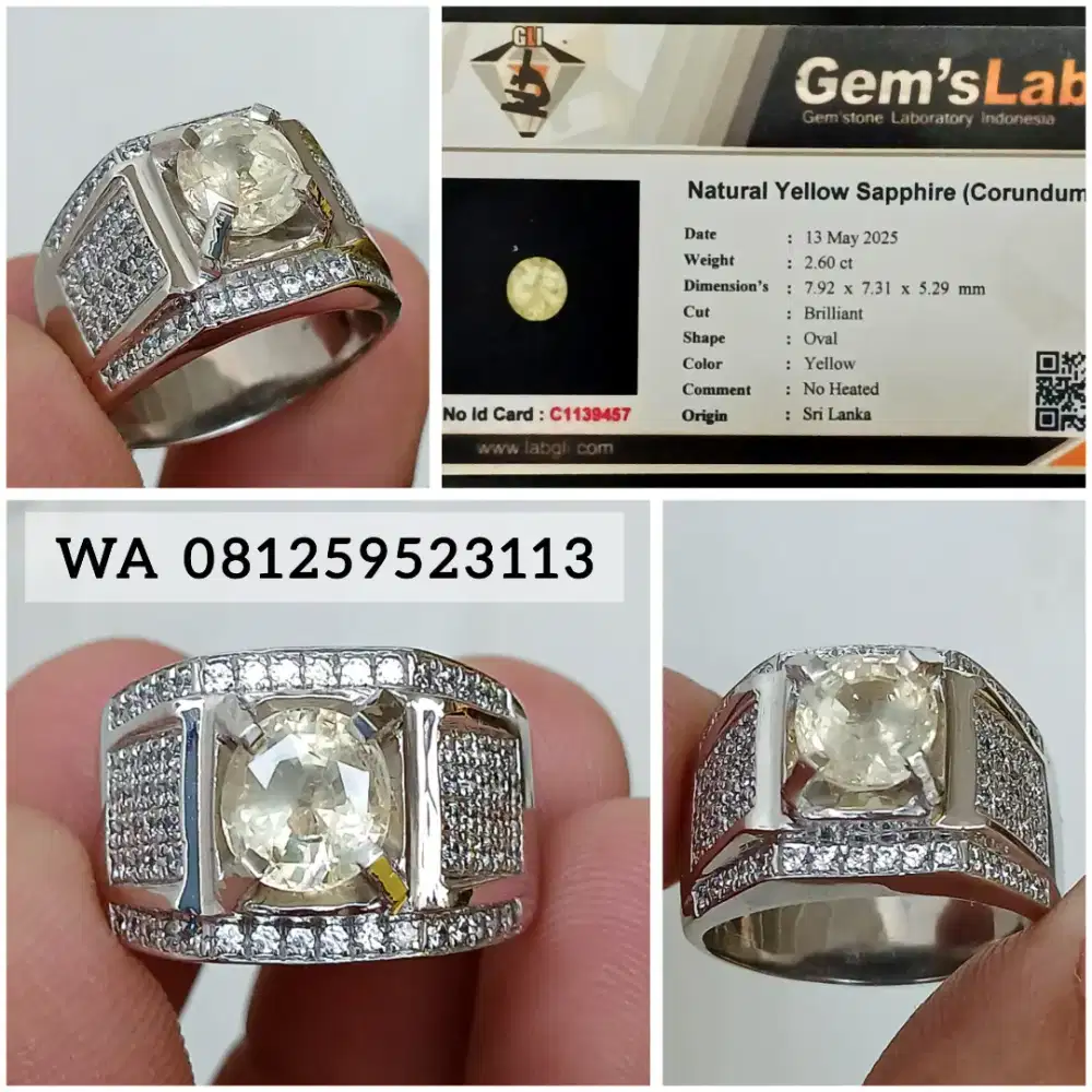 Yellow Sapphire Srilanka 2.60cts NoHeat / NoTreatment Silver Ring