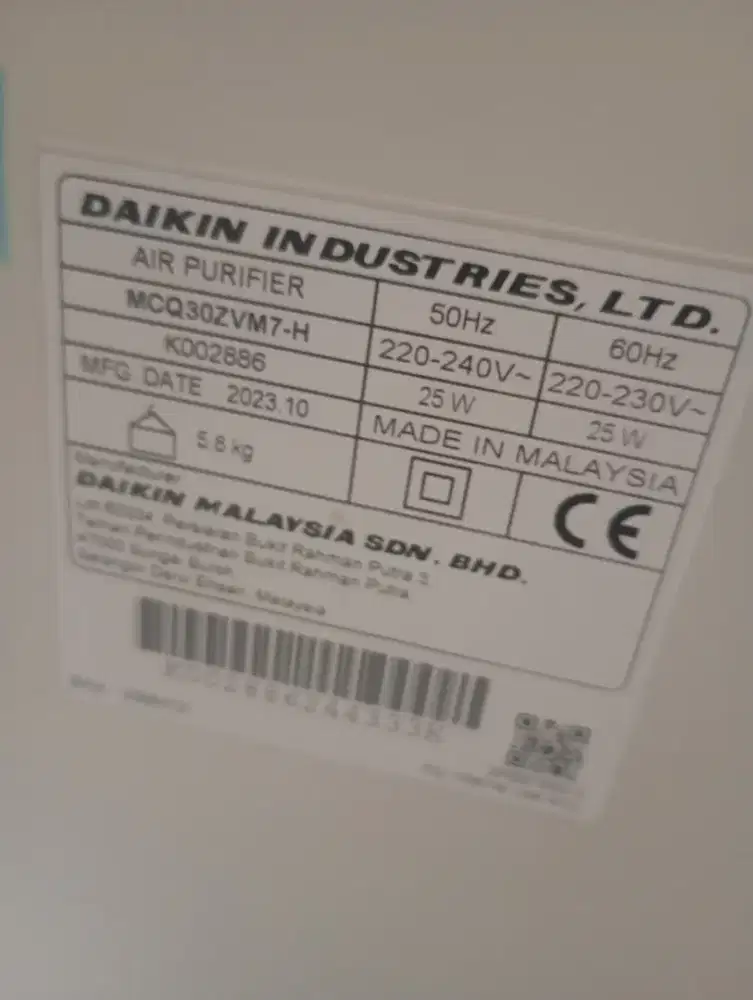 Air Purifier Daikin baru 6 bulan